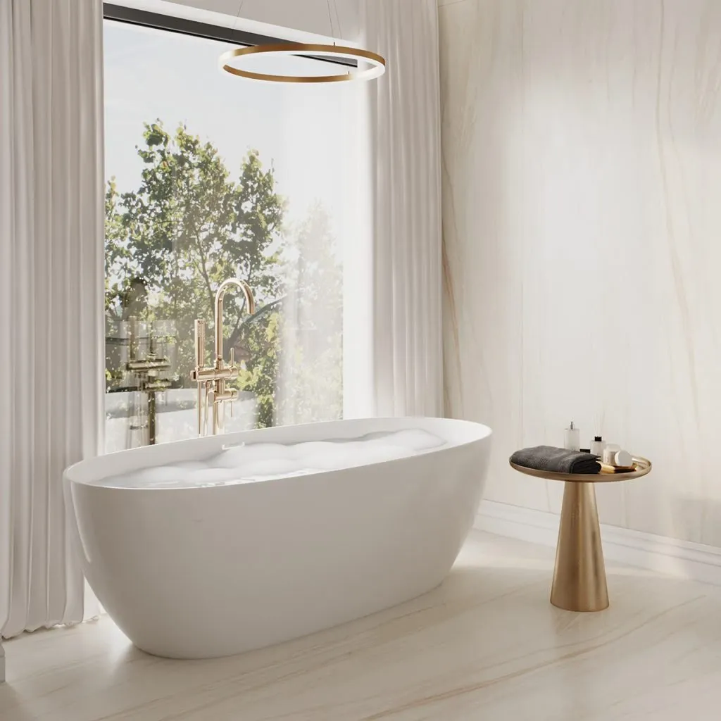 59”Freestanding Solid Surface Resin Stone Bathtub （goose-egg shape）